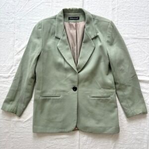 Savannah 100% Wool Blazer Jacket Size 12 Career Sage Green Neutral Lined Vintage